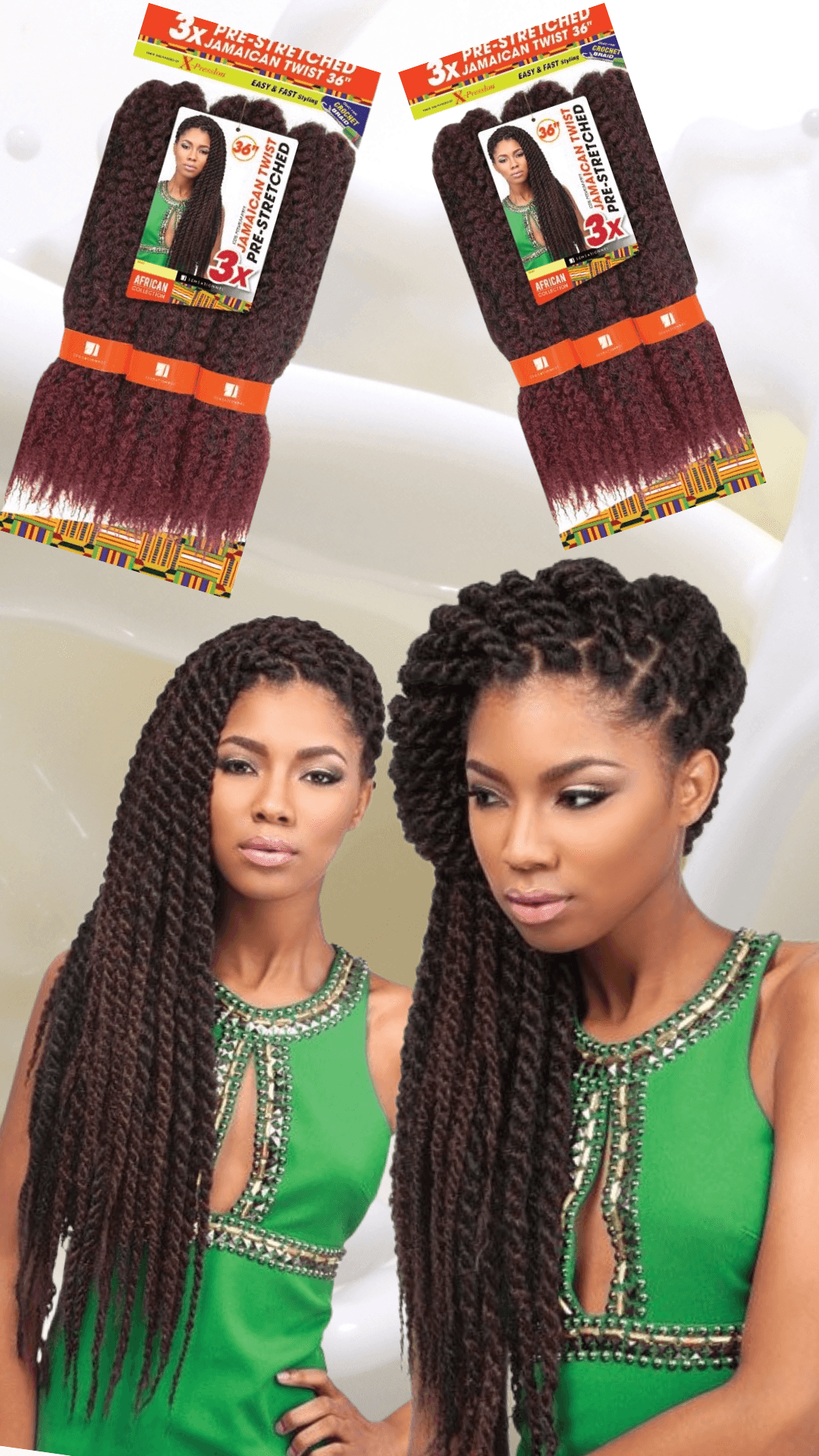 3X JAMAICAN TWIST PRE-STRETCHED - 36" - LocsNco