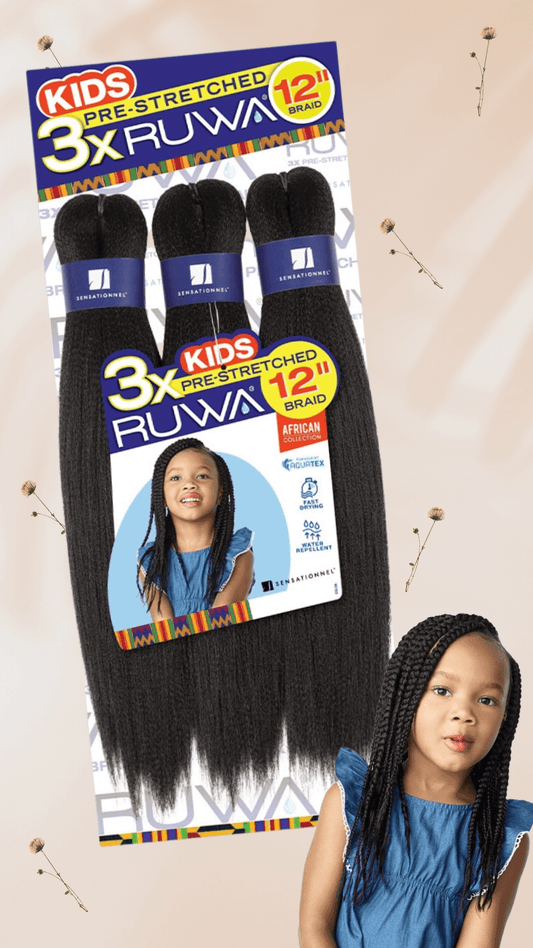 3x Kids Ruwa Pre-Stretched Braid 12" - LocsNco